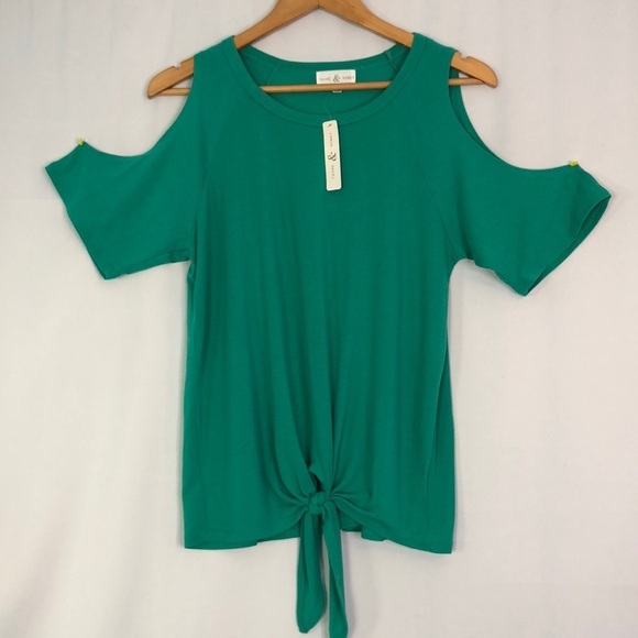 THYME & HONEY Women's Solid Cold Shoulder Round Neck Top Green Size M - Picture 1 of 12